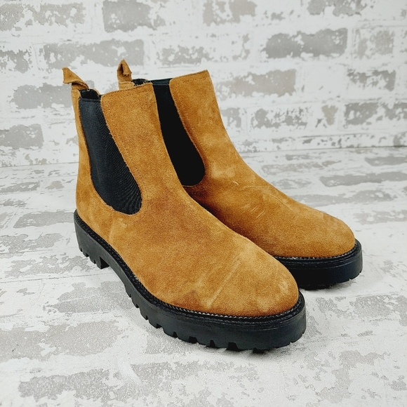 NEW Caslon Miller Brown Suede Pull On Water Resistant Lug Chelsea Bootie A460 - Picture 4 of 11